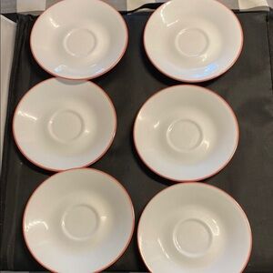 White and pink Rimmed Saucer 6 plates